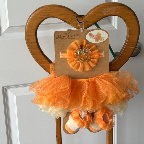 Elly & Emmy First Halloween Photo Op 3 Piece Set Orange Tutu - Picture 2 of 13